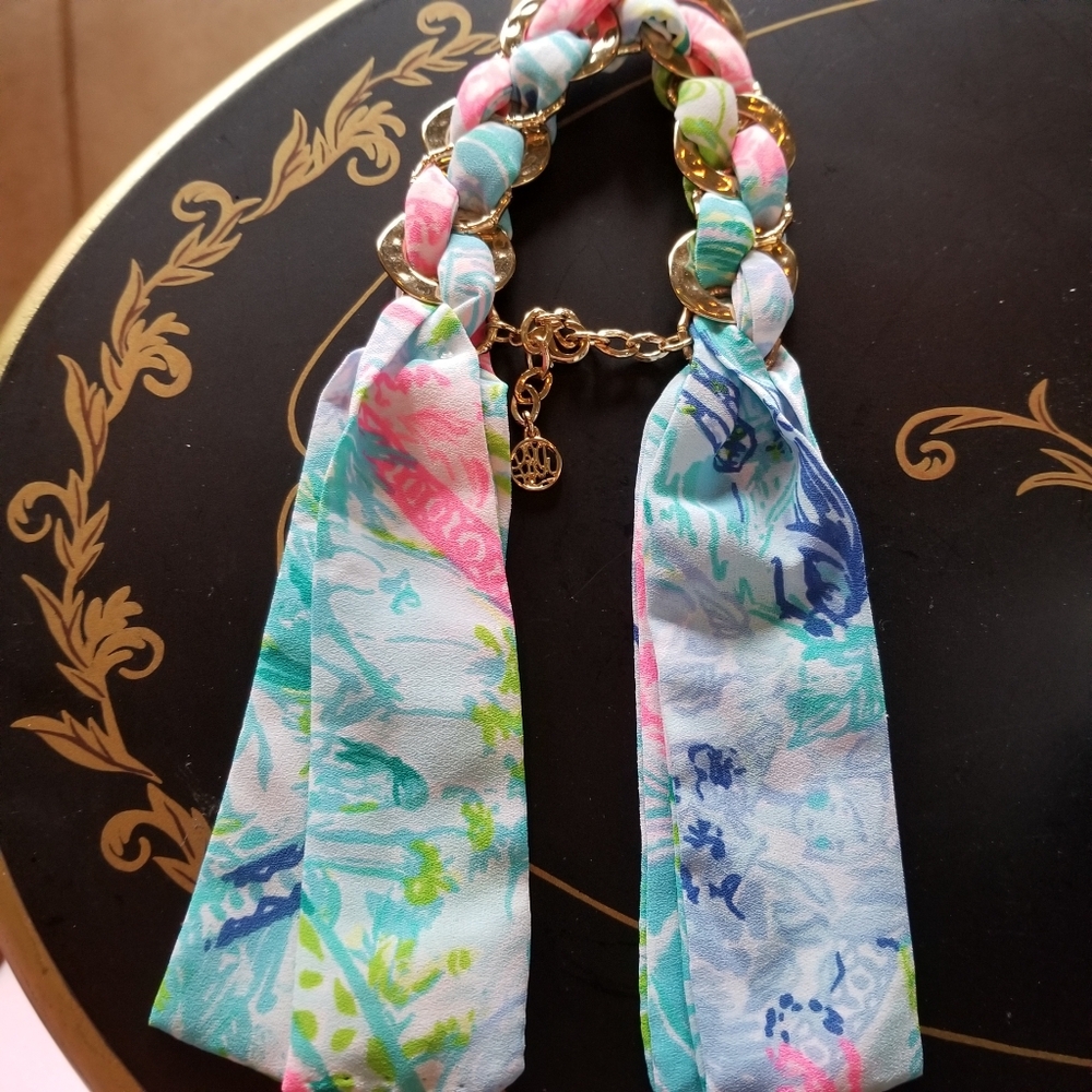 Lilly Pulitzer Fabric Woven Goldtone Bracelet, New Without Tags And Never Worn